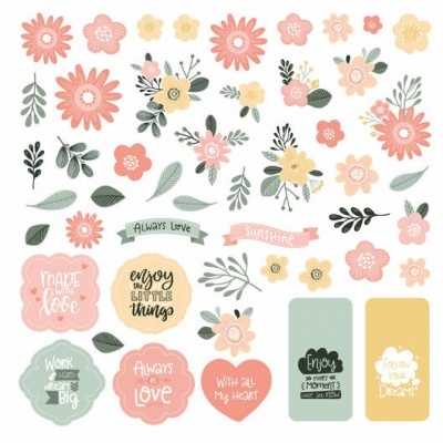 Adesivos decorativos com flores e frases em cores suaves