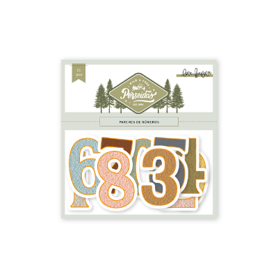 Pacote com números decorativos coloridos e brilhantes com contorno dourado.