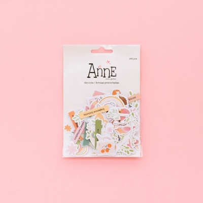 Pacote de recortes decorativos Anne com flores e frutas sobre fundo rosa
