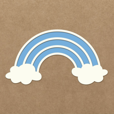 Autocolante arco-íris azul com nuvens brancas em fundo castanho
