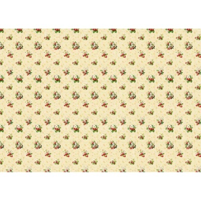 Papel de parede bege com padrão floral vermelho e verde