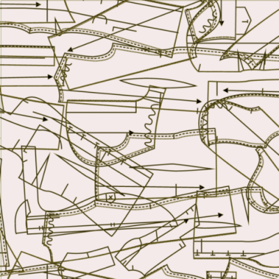 Padrão repetitivo de moldes de costura em linhas marrons sobre fundo branco