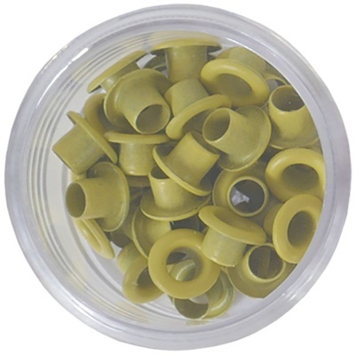 Iluís verdes de plástico numa caixa acrílica redonda