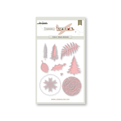 Folhas e flocos de neve rosa claro em embalagem clara