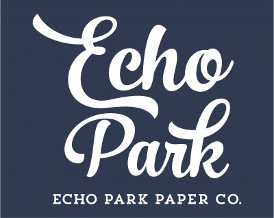 Logótipo Echo Park Paper Co. em fundo azul escuro