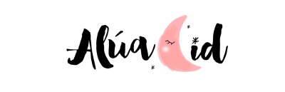 Logotipo com a palavra Alúa id e uma lua cor-de-rosa