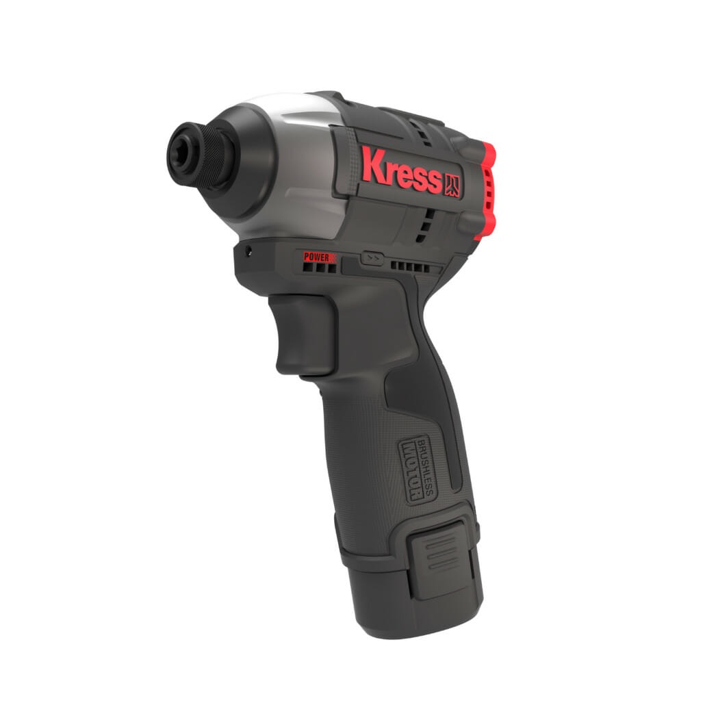 Kit Kress 12V Brushless – Berbequim de Percussão KUC12 + Aparafusadora de Impacto KUB50.2 Berbequim sem fios Kress cinzento, preto e vermelho