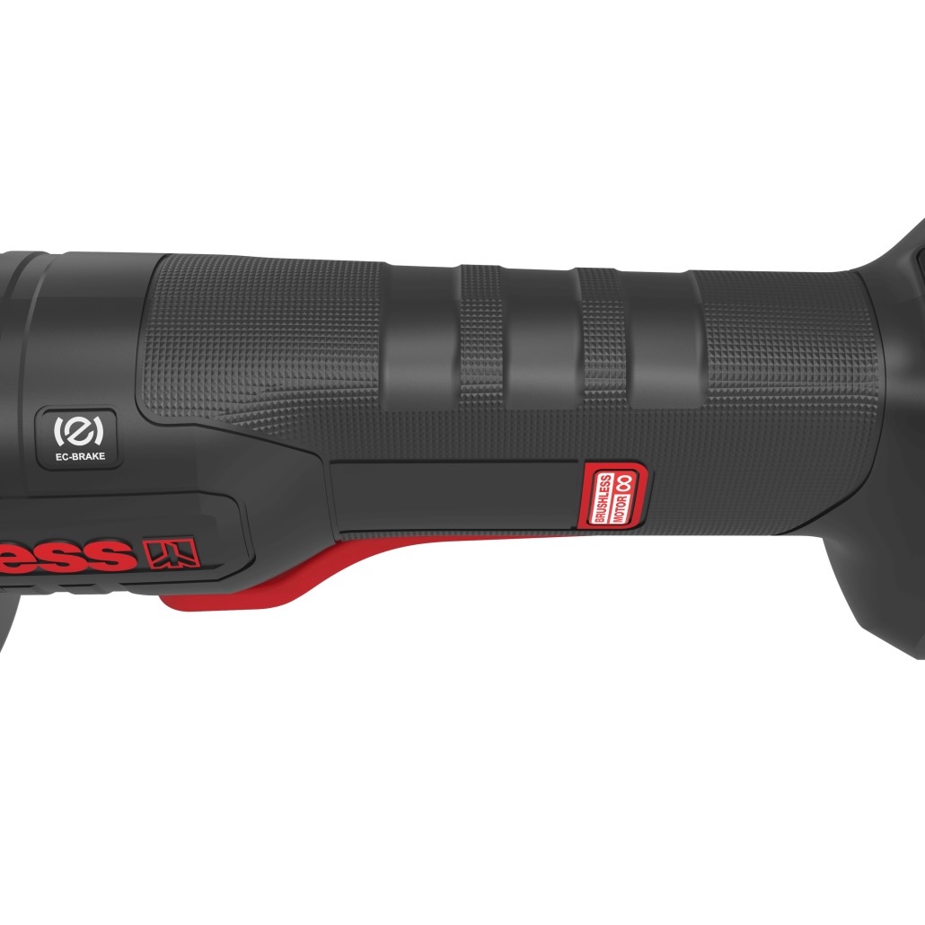 Rebarbadora Angular KUH04 Ferramenta elétrica preta com detalhes vermelhos e etiquetas visíveis