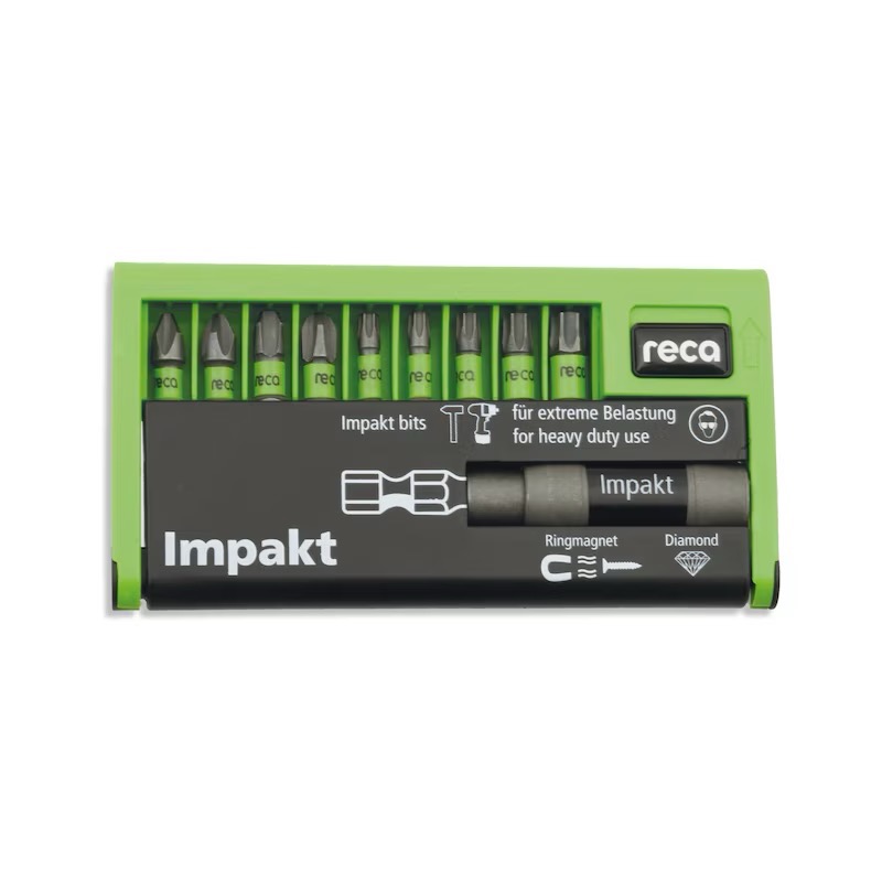 RECA Impakt Bit-Set TX/PH, 10 peças Conjunto de bits de impacto reça Impakt bits em estojo verde com 10 bits e peça de encaixe preta