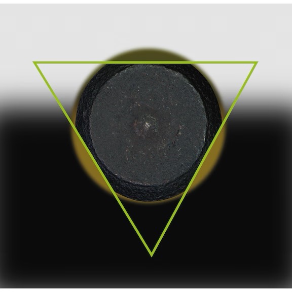 Ultra INOX Broca Helicoidal DIN 338 HSS-Co Objeto circular preto dentro de triângulo verde em fundo preto e branco