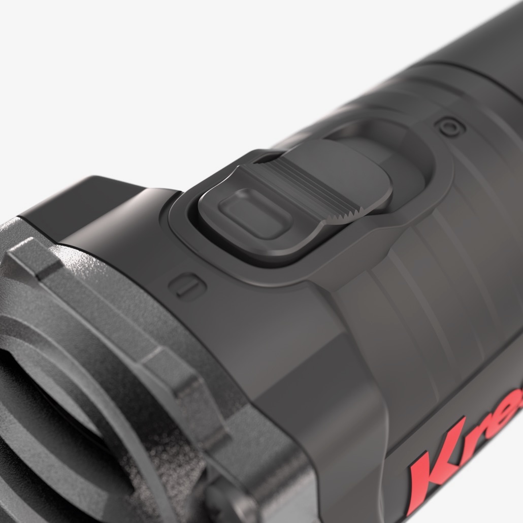 Rebarbadora Angular KUH02 - KUH10 Peça preta com botão deslizante e letras vermelhas Kre em fundo branco