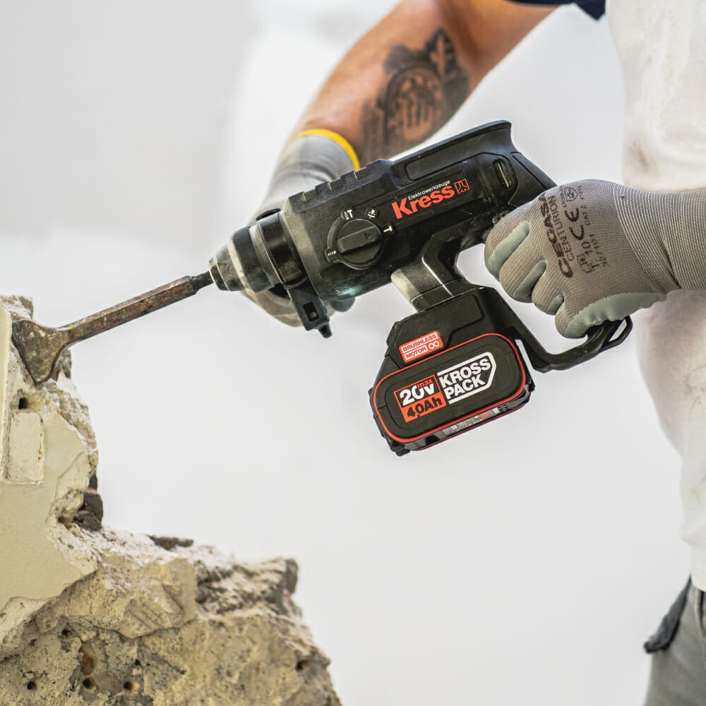 Martelo Perfurador a Bateria 20V Brushless Kress SDS-plus KUC60 Martelo perfurador a bateria Kress a demolir parede