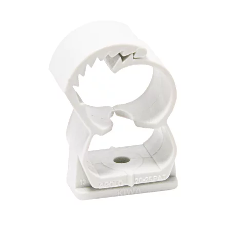 Braçadeira plástica Abranyl ABT Prendedor branco de tubo com dentes serrilhados e base para fixação