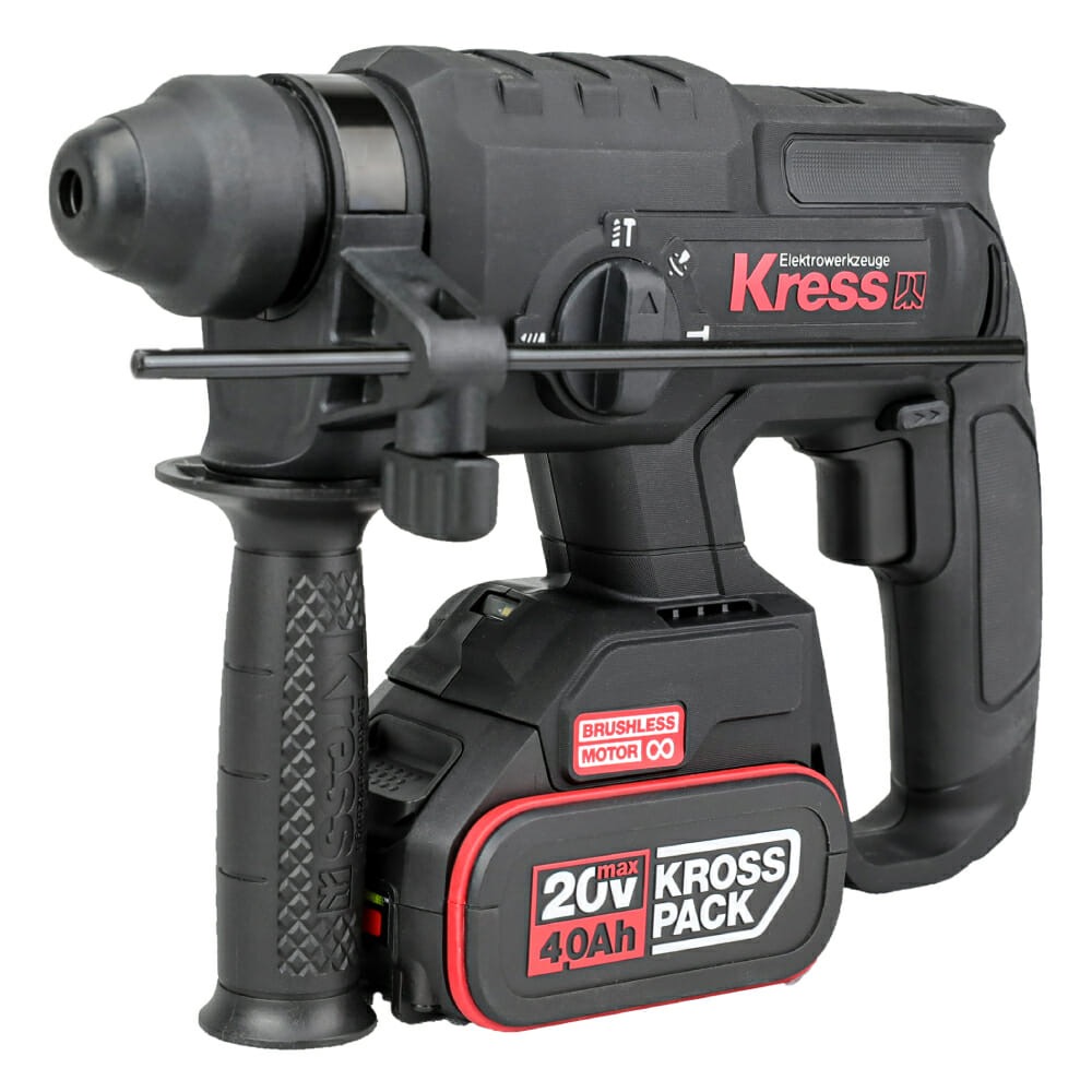 Martelo Perfurador a Bateria 20V Brushless Kress SDS-plus KUC60 Martelo perfurador a bateria preto Kress com bateria destacável