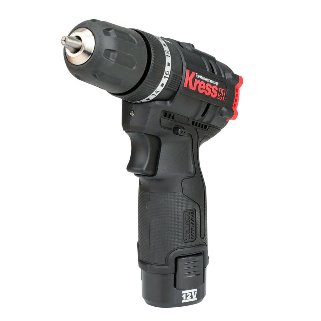 Kit Kress 12V Brushless – Berbequim de Percussão KUC12 + Aparafusadora de Impacto KUB50.2 Parafusadora sem fios Kress preta e vermelha com bateria 12V
