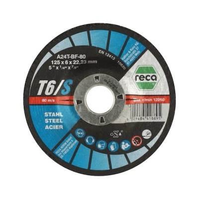 Disco abrasivo reca para corte de aço em azul, preto e vermelho