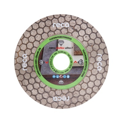 Disco de corte redondo com padrão hexagonal e texto