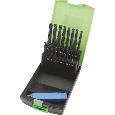 Conjunto de brocas em caixa plástica com tampa verde