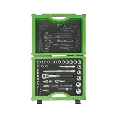 Conjunto de ferramentas com chave de soquete em caixa verde