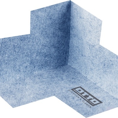 Ângulo interno de capa de impermeabilização azul com logótipo OTTO CHEMIE MÜNCHEN