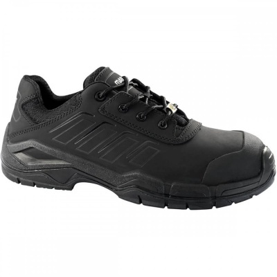 Sapato preto de segurança com sola robusta e atacadores