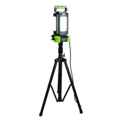 Lanterna LED de trabalho preta com verde fluorescente montada em tripé