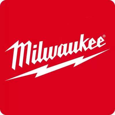 Logótipo da marca Milwaukee em branco sobre fundo vermelho