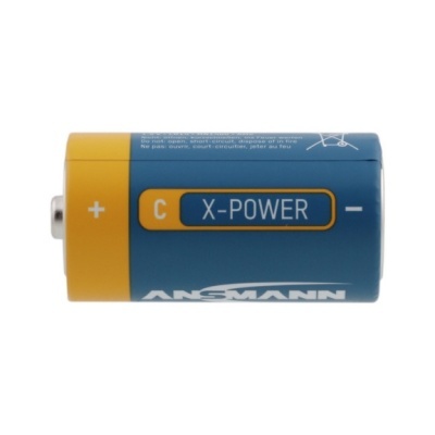 Pilha Ansmann C X-POWER azul com topo amarelo e texto branco