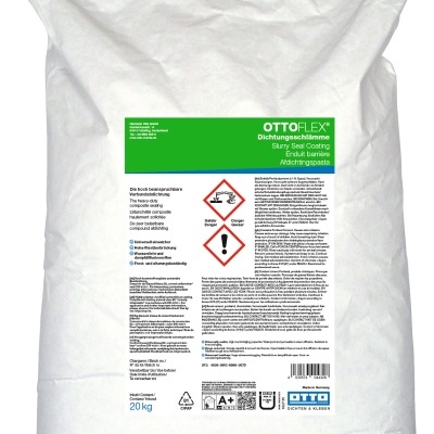 Saco branco 20 kg com etiqueta verde e branca do produto Ottoflex Dichtungsbeschlämme