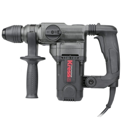 Martelo perfurador preto e cinzento com punho adicional e texto Kress