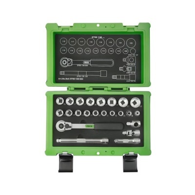 Conjunto de ferramentas manuais com soquetes em caixa verde