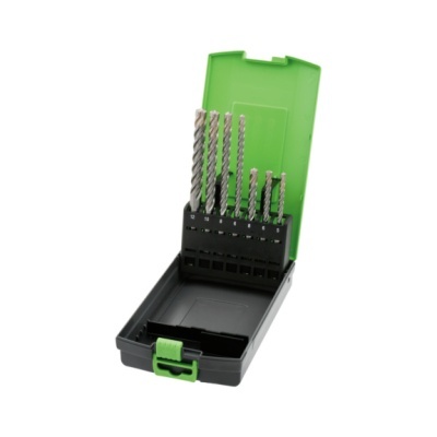 Conjunto de brocas metálicas em estojo preto e verde aberto