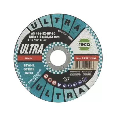 Disco abrasivo de corte RECA ULTRA azul turquesa e preto para aço inox