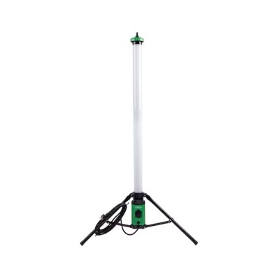 Luminária tubular LED com suporte tripé e botão verde
