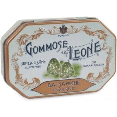 Lata creme com detalhes dourados de gomas Leone sem glúten sabor balsâmico