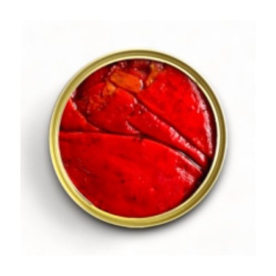 Pimento vermelho assado em conserva numa lata circular