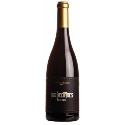 Garrafa de vinho tinto 100 Hectares Douro com rótulo preto e texto branco e dourado