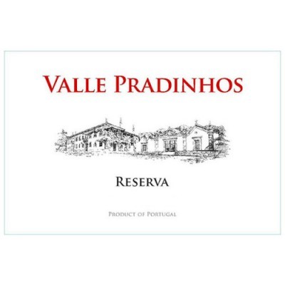 Etiqueta branca com texto e desenho a preto de edifício antigo