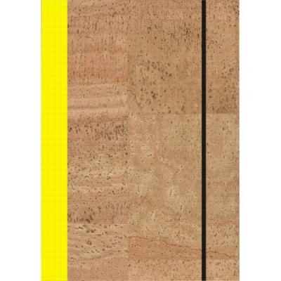 Caderno com capa de cortiça natural e faixas amarela e preta