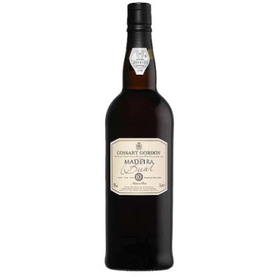 garrafa de vinho madeira Cossart Gordon com rótulo branco e tampa preta