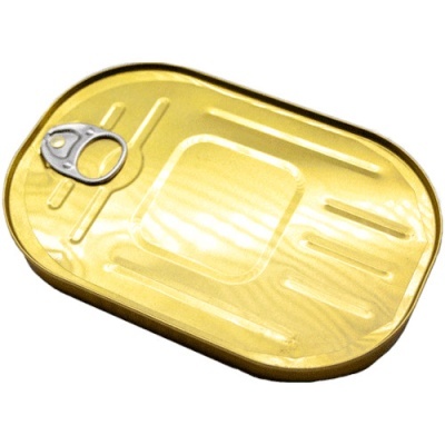 Lata metálica dourada retangular com tampa com anilha para abrir