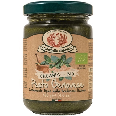 Frasco de vidro de Pesto Genovese orgânico com tampa verde