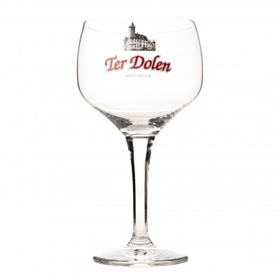 Copo de cerveja de vidro transparente com haste e impressão decorativa