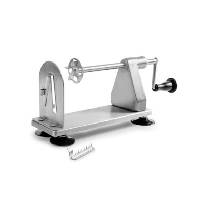 Descascador de legumes manual em metal prateado com base e manivela preta