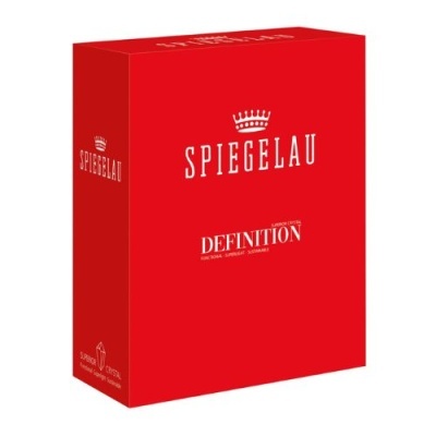 Caixa vermelha de produto SPIEGELAU Definition com coroa e texto branco