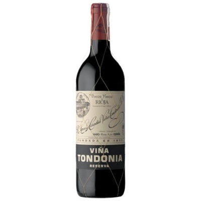 Garrafa de vinho tinto Viña Tondonia Reserva com rótulo branco e preto