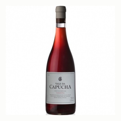 Garrafa de vinho tinto Vale da Capucha com rótulo branco