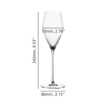 Copo de vidro para champanhe com medidas visíveis