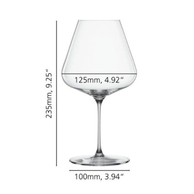 Taça de vinho em vidro transparente com dimensões indicadas