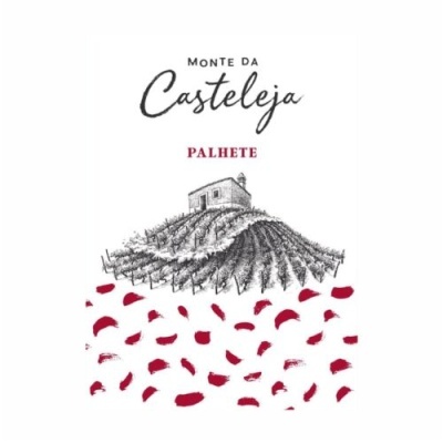 Rótulo de vinho branco Monte da Casteleja PALHETE com ilustração de vinha e casa